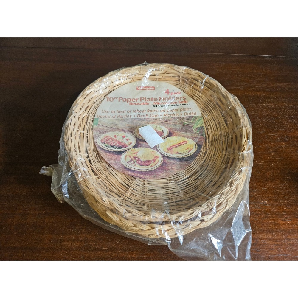 HomeCenter Paper Plate Holders 4 Pack 10 Inch Tan Woven Wicker Reusable Baskets